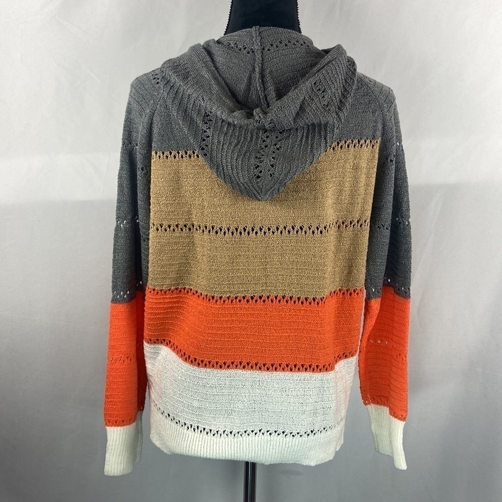 Women’s Long Sleeve Color Block Knit Zip Up Sweater with Hood - Picture 4 of 6